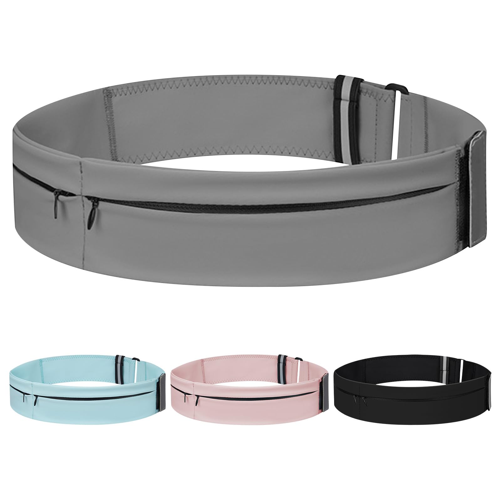 Running Belt for Women and Men Lightweight Running Waist Belt with Water Bottle Pocket, Multi-Pocket Phone Holder Running Pouch (1, Gray, Medium-23.6" - 33.5")