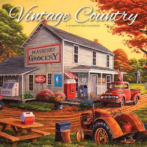 Vintage Country | 2025 12 x 24 Inch Monthly Square Wall Calendar | Featuring the Artwork of Geno Peoples | Plastic-Free | Hopper Studios | Cars and...