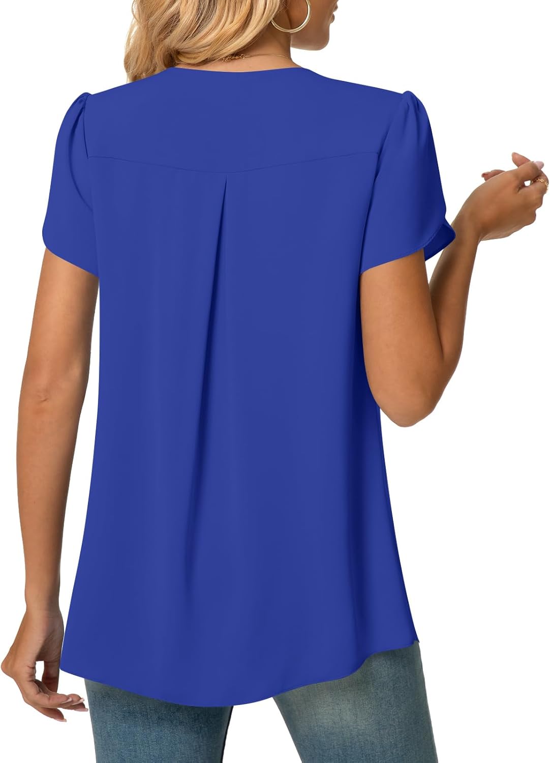 Anyally Women's Summer Tunic Tops Dressy Casual Chiffon Blouses Plus Size Short Sleeve T-Shirts for Leggings - Image 3