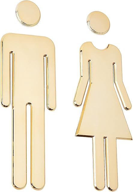 GORGECRAFT Toilet Signs Self Adhesive for Ladies and Gentlemen, Washroom Door Signs for Home, Hotel, Office, Store, Parking, Restaurant (Gold)