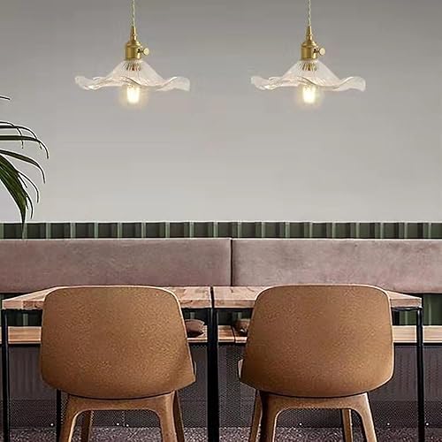 Miniatura 3 de Kitchen Island Light Fixture, Nordic Retro 9.0 in Green Glass Shade Hanging Pendant Lamp with Brass Finish, Adjustable Cord Chandelier for Bedroom
