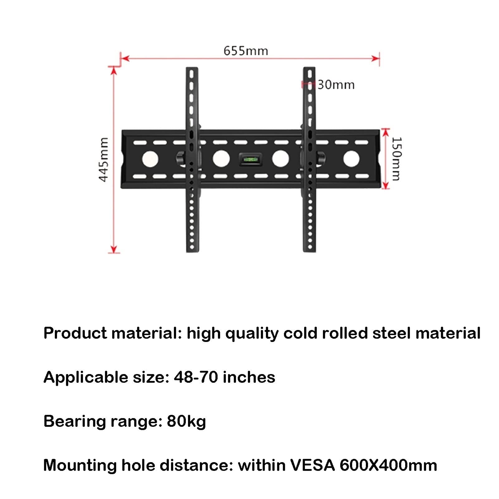LIU- Soporte De Pared Inclinable para TV De Perfil Bajo para La Mayoría De Televisores De Pantalla Plana De 48 "-70", Sistema De Ajuste Fino Horizontal Integrado, VESA 600x400 Mm