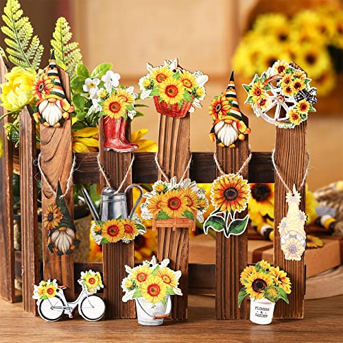 36 Pcs Sunflower Gnome Wooden Ornament Yellow Flower Hanging Decorations Holiday Wood Cutouts Sunflower Gnome Bike Flower Basket Ornaments For Home Party Decor Supplies #TOP3