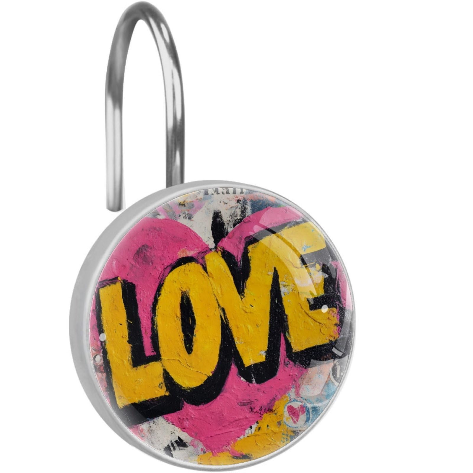 VAPOKF Decorative Shower Curtain Hook, Graffiti Love Rustproof Stainless Steel Shower Curtain Hook for Bathroom, Shower Curtain Hangers for Shower Rod