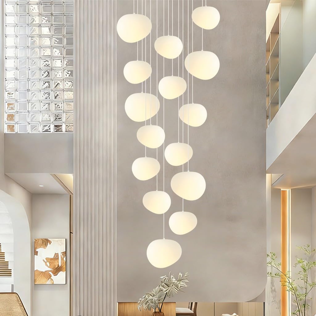 JOJOM Lámpara colgante moderna con forma de casa de escalera Lámpara de Techo Nórdica minimalista Creativa Estilo crema LED Aplicable a para escaleras salón villa cocina pasillo(A10)