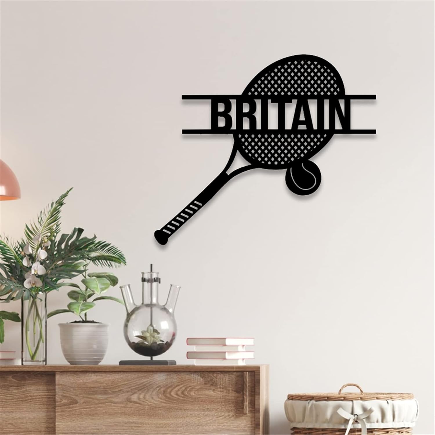 Personalized Tennis Racquet Sign 16 Colors Night Light Wooden Metal Name Wall Decor Tennis LED Lamp for Tennis Lover, Tennis Player (Tennis Racket Sign Lamp)