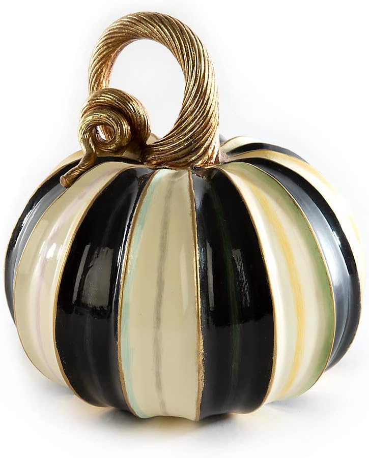 MACKENZIE-CHILDS Elegant Stripe Small Decorative Pumpkin for Fall Decor, Autumn Decorations for Home