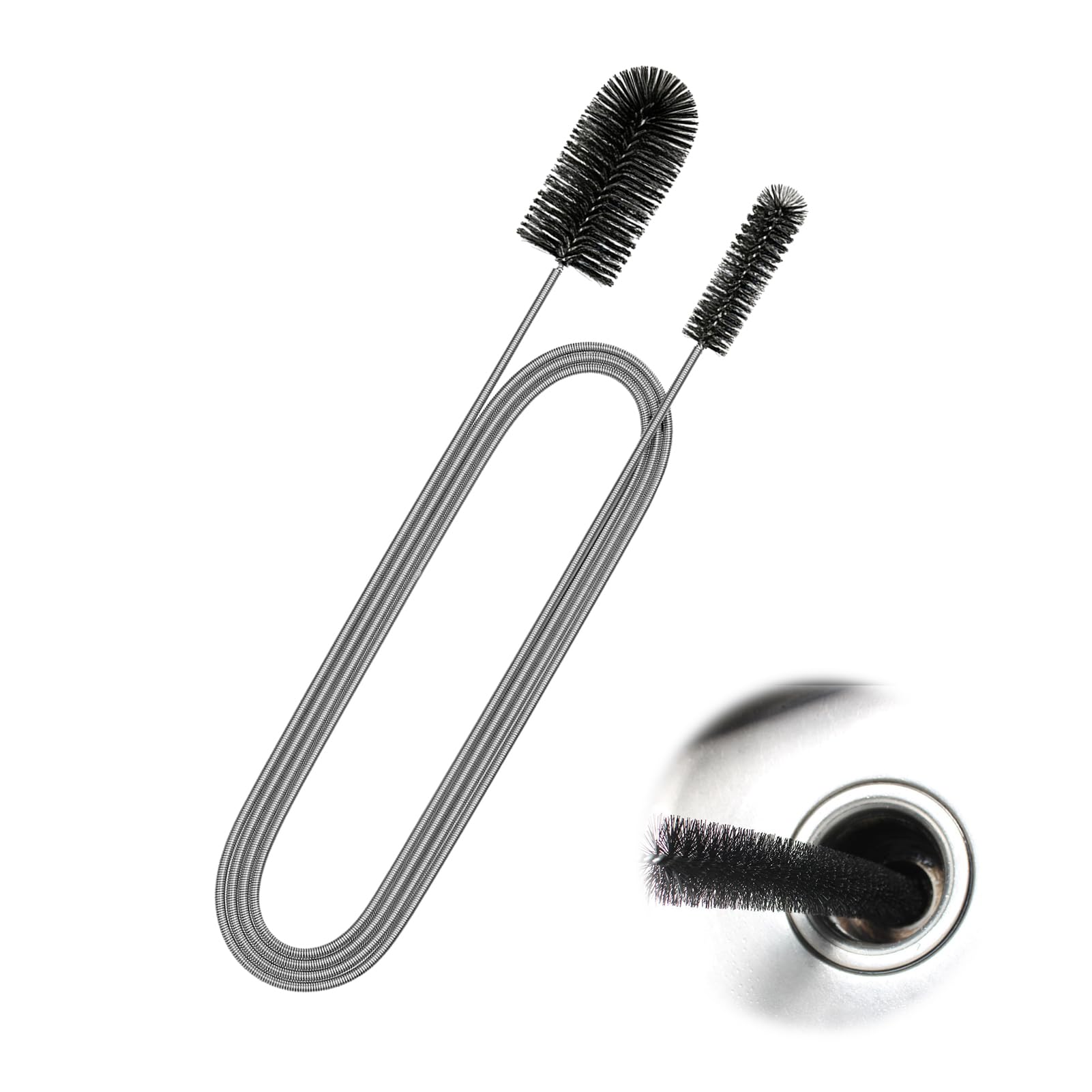 Guline Flexible Feeding Tube Cleaning Brush Extra Long Drain Pipe Cleaner Brush Multifunction Double-Ended Nylon Bristles for Aquarium Refrigerator Sink Shower Drain Hole Hose Unblocker