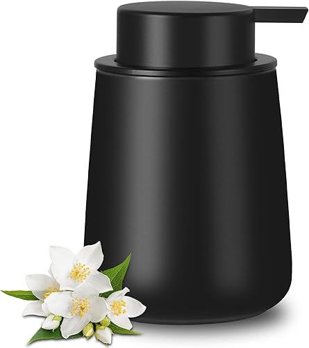 MIERTING Dispensador de jabón espumoso, paquete de 2 dispensadores de jabón de manos de espuma negra para baño y cocina, botella moderna de cerámica