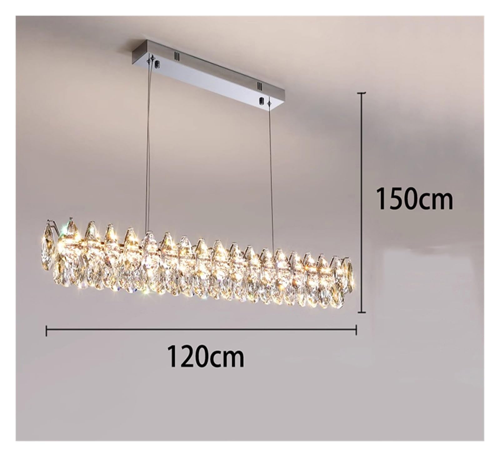 Nowoczesny kryształowy żyrandol, oświetlenie wewnętrzne, lampa sufitowa, lampa wisząca LED do salonu (prostokątna 120 cm, RC)