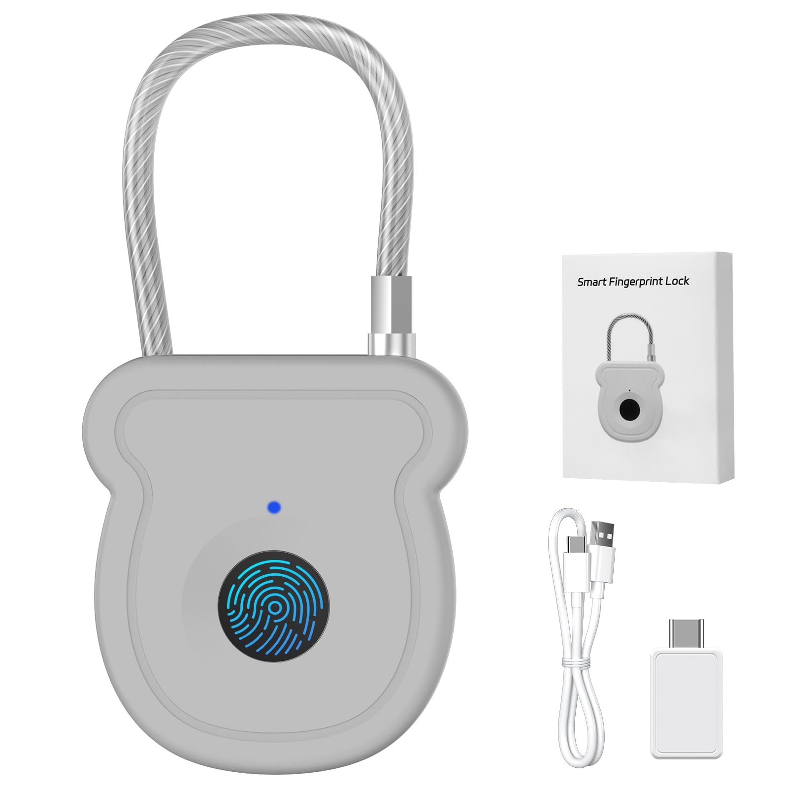 Larimuer Smart Fingerprint Padlock for Luggage - 20 User Capacity, USB Key & Emergency Code, Keyless Biometric Lock for Gym Locker, Suitcase, Backpack