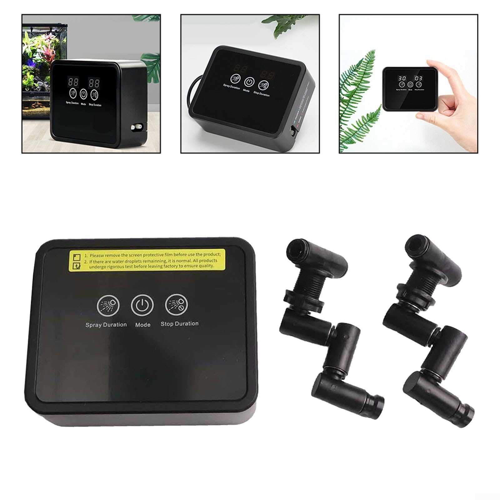 Humidificador inteligente de reptiles con nebulización automática para sistema con temporizador para terrarios, vivero, paludario, 2 boquillas