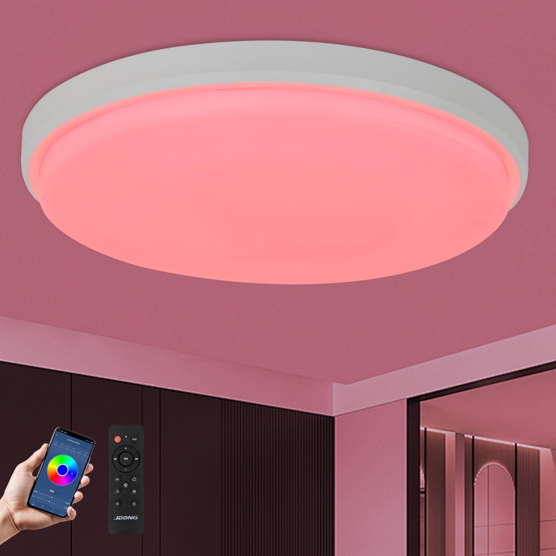 JDONG Plafoniera LED 24W Ø 30CM Cambia Colore Stellato Dimmerabile Bianco Caldo - Bianco Freddo 3000-6500 Kelvin Plafoniera RGB Compatibile con Amazon Alexa