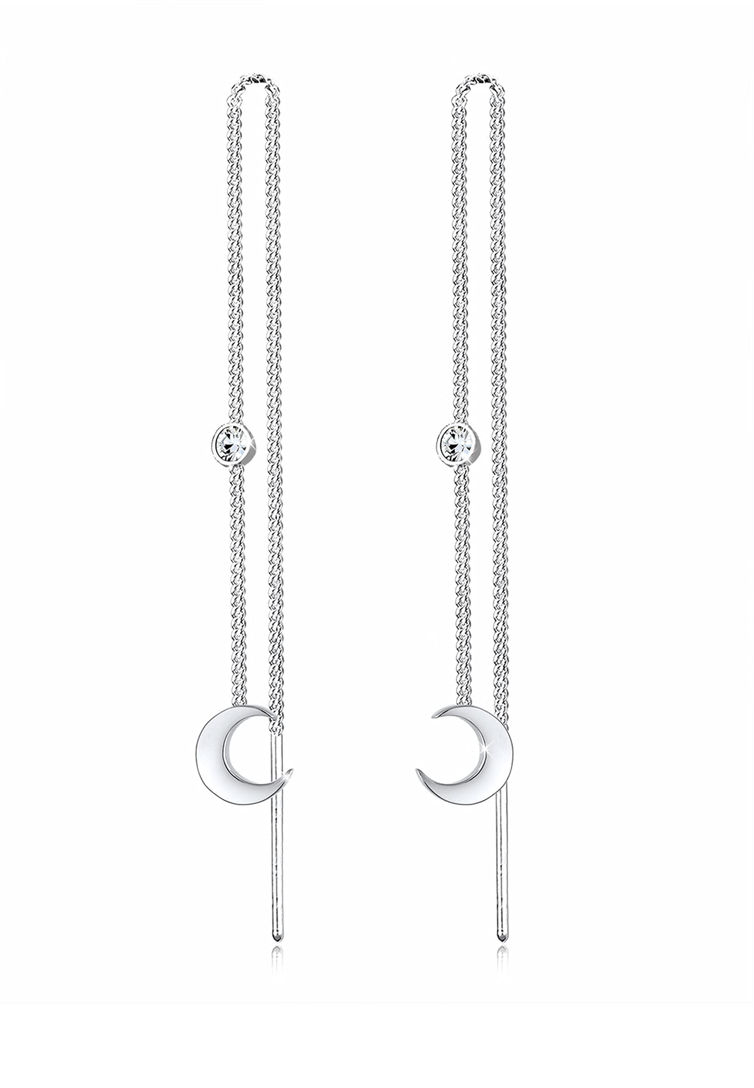 Elli Earrings Women Half Moon Pendant Filigree with Crystals in 925 Sterling Silver