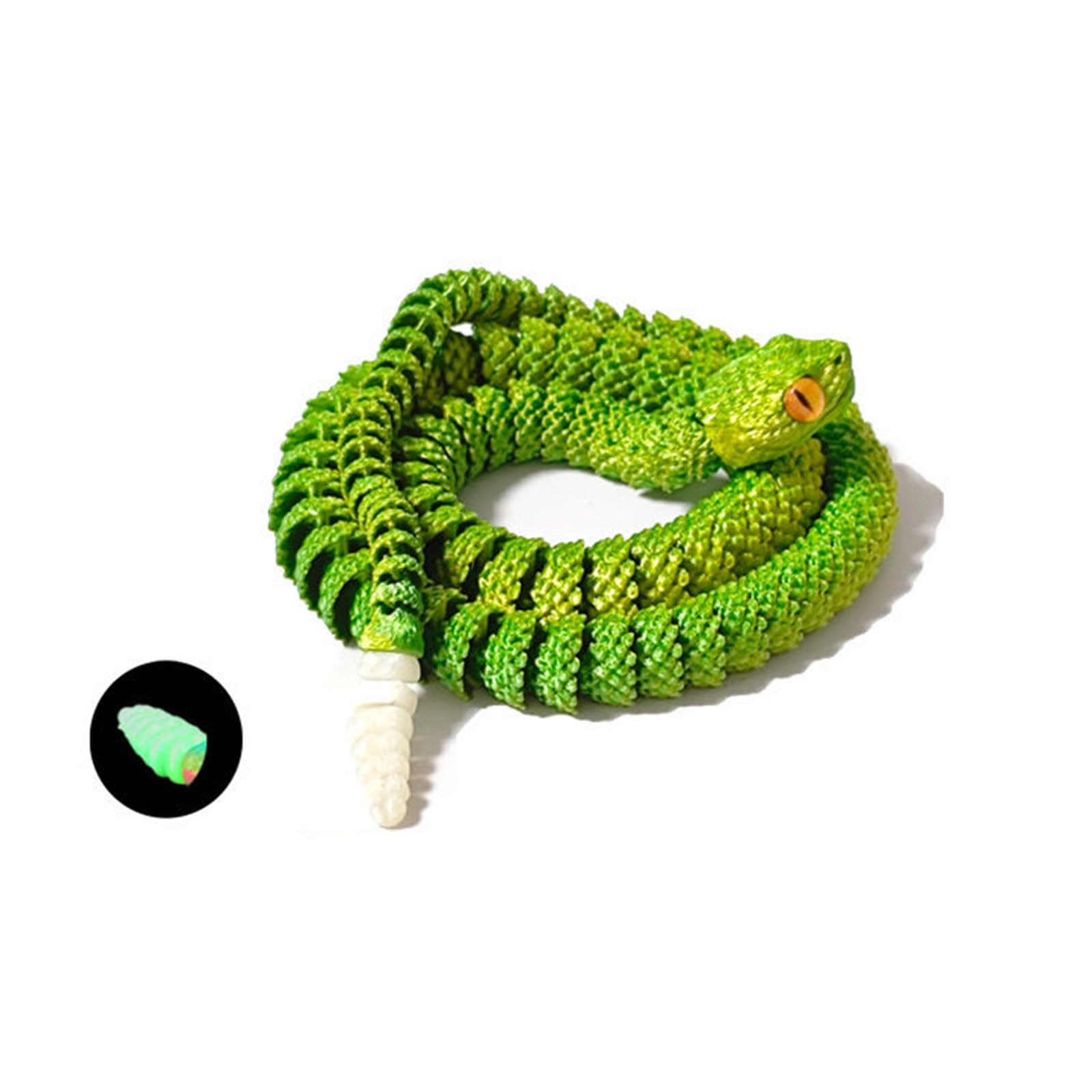 3D Gedruckte Schlange 3D Gedrucktes Spielzeug Klapperschwanz Leuchtet im Dunkeln für Fantasie Überraschungsgeschenke Wüstendekoration-Yellow Green