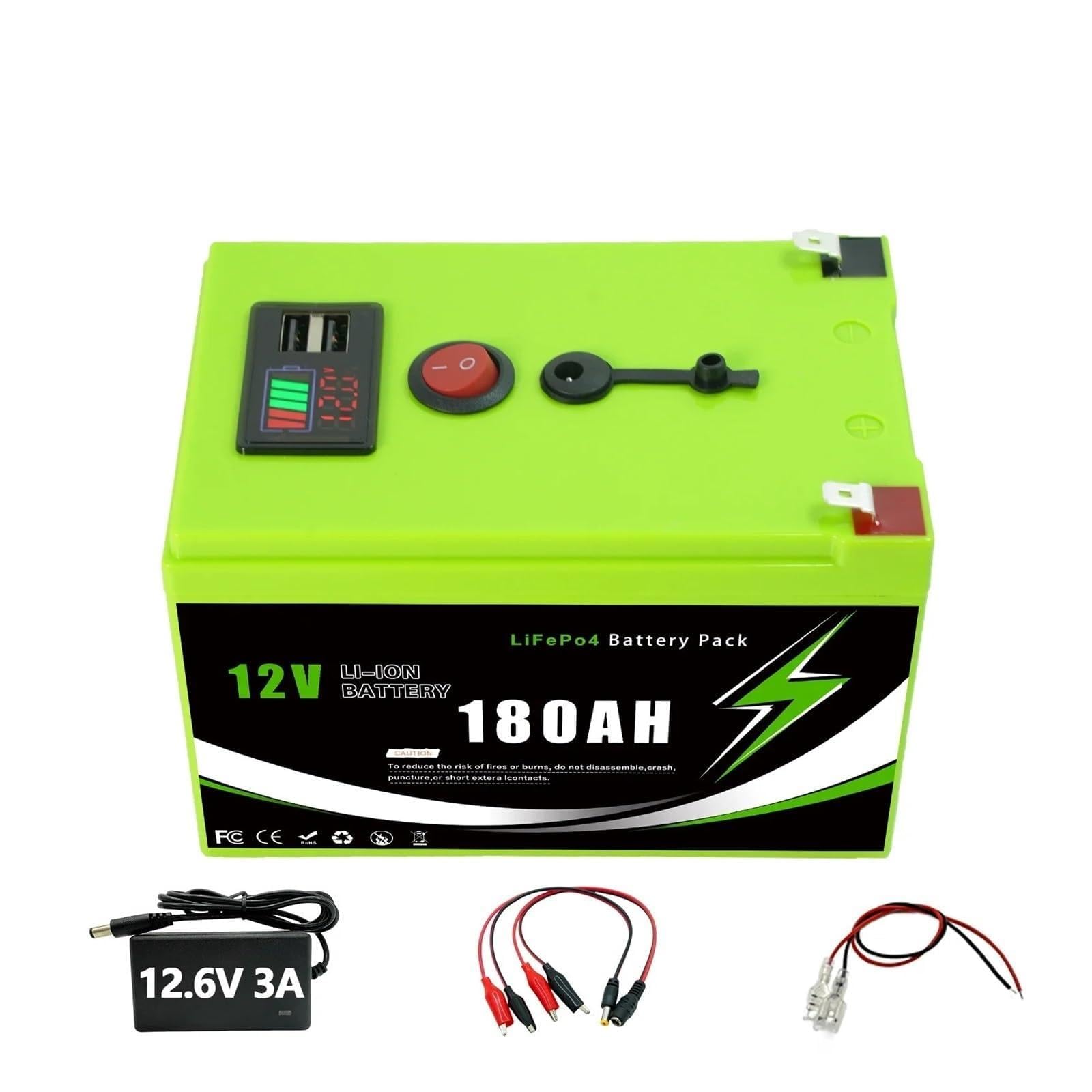 Batteria a ciclo profondo Batteria solare LiFePO4 da 12 V 200 Ah con sistema di gestione avanzato (BMS) for alimentazione di backup a batteria solare e camper(180A Portable Pow-Ch)