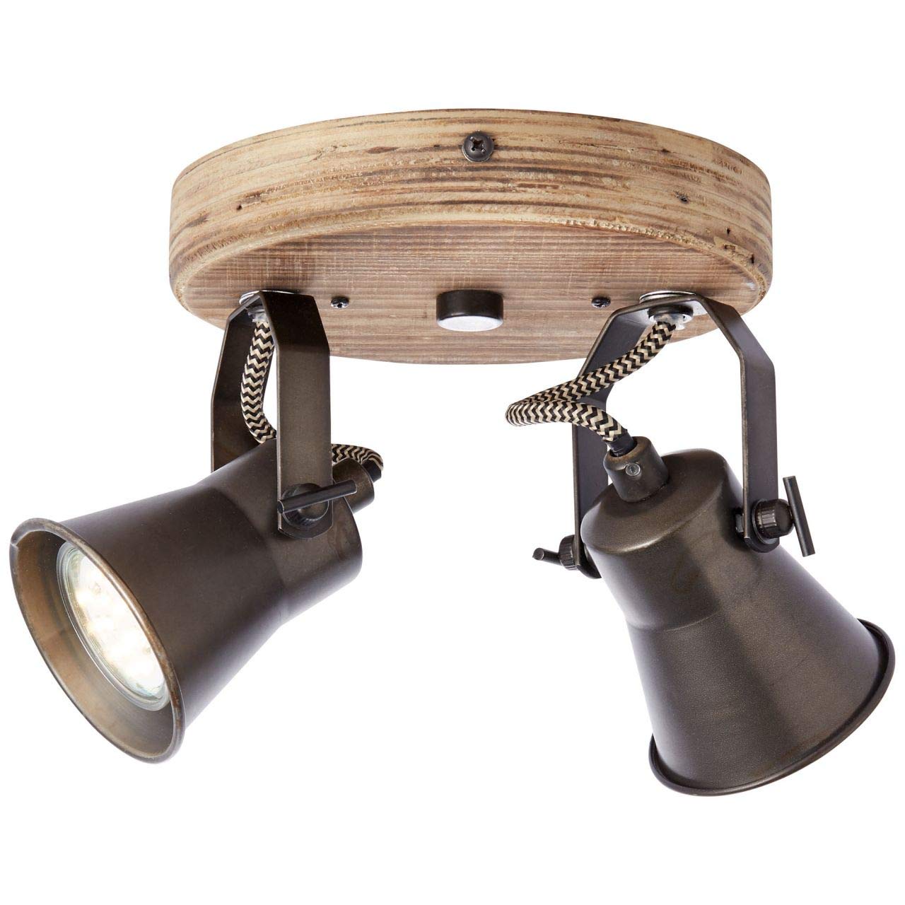 Brilliant Lampe Seed Spotrondell 2flg schwarz stahl/holz hell | 2x PAR51, GU10, 5W, geeignet für Reflektorlampen (nicht enthalten) | Köpfe schwenkbar