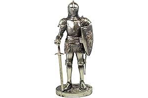 Ebros Geoffrey English Knight Statue: Noble Lion Heraldry Suit of Armor