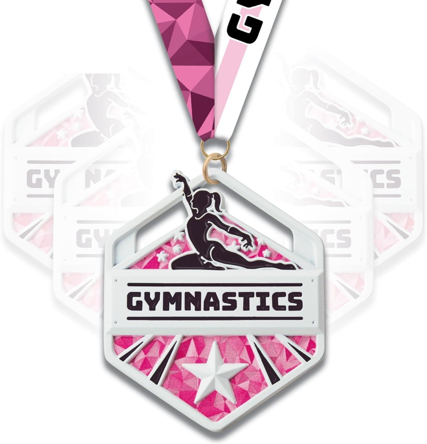 Hasty Awards Gymnastics Medals, Female, with Pink and