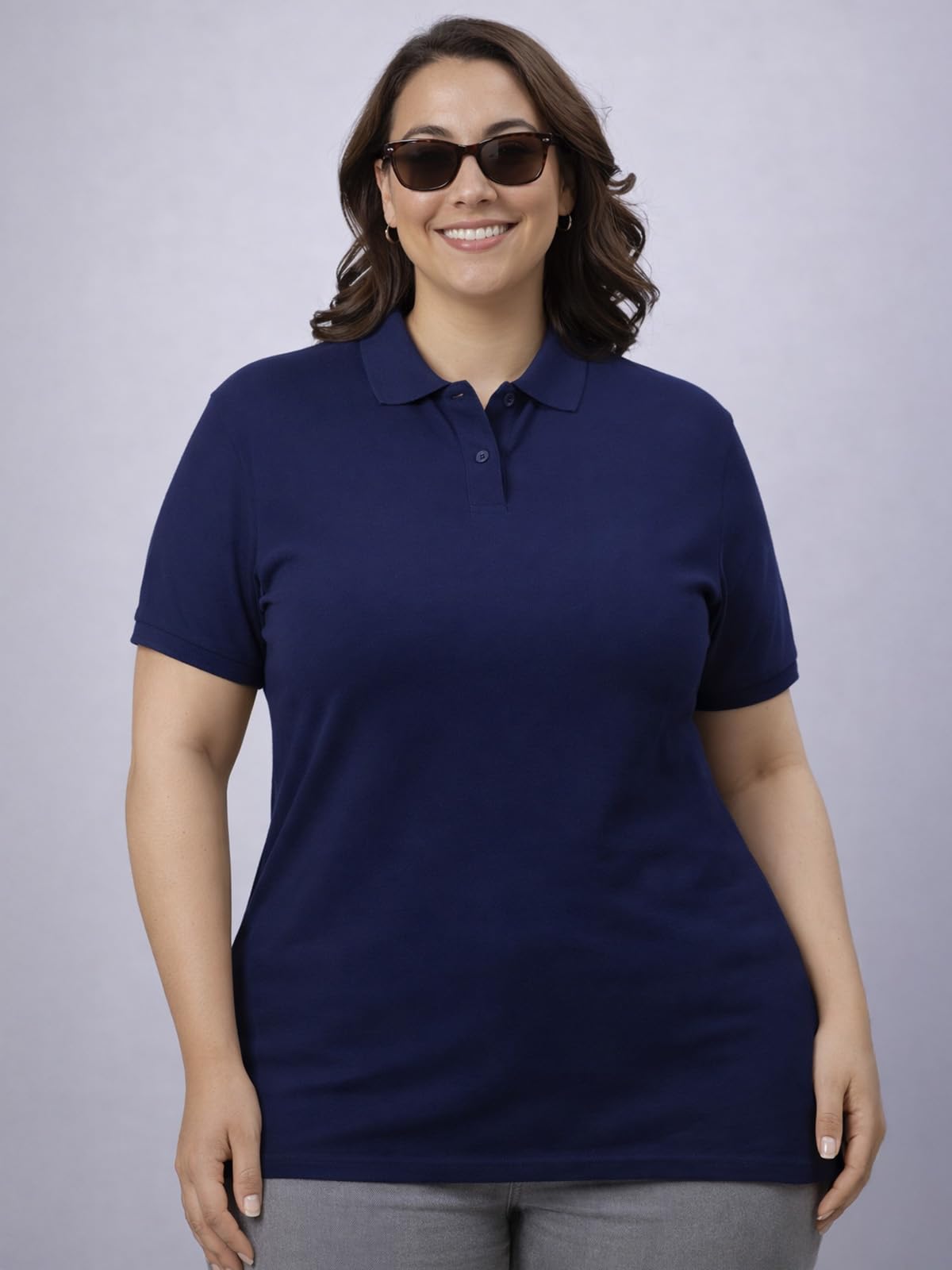 Junebérry® Polo da donna taglie forti, in cotone di alta qualità, vestibilità regolare, polo da donna in tinta unita (3XL-5XL)