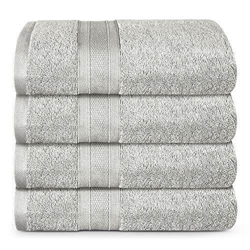 TRIDENT Bath Towel, 4 Piece Bathroom Towel, 100% Cotton, Highly Absorbent, Super Soft, Soft and Plush, 500 GSM (Silver)