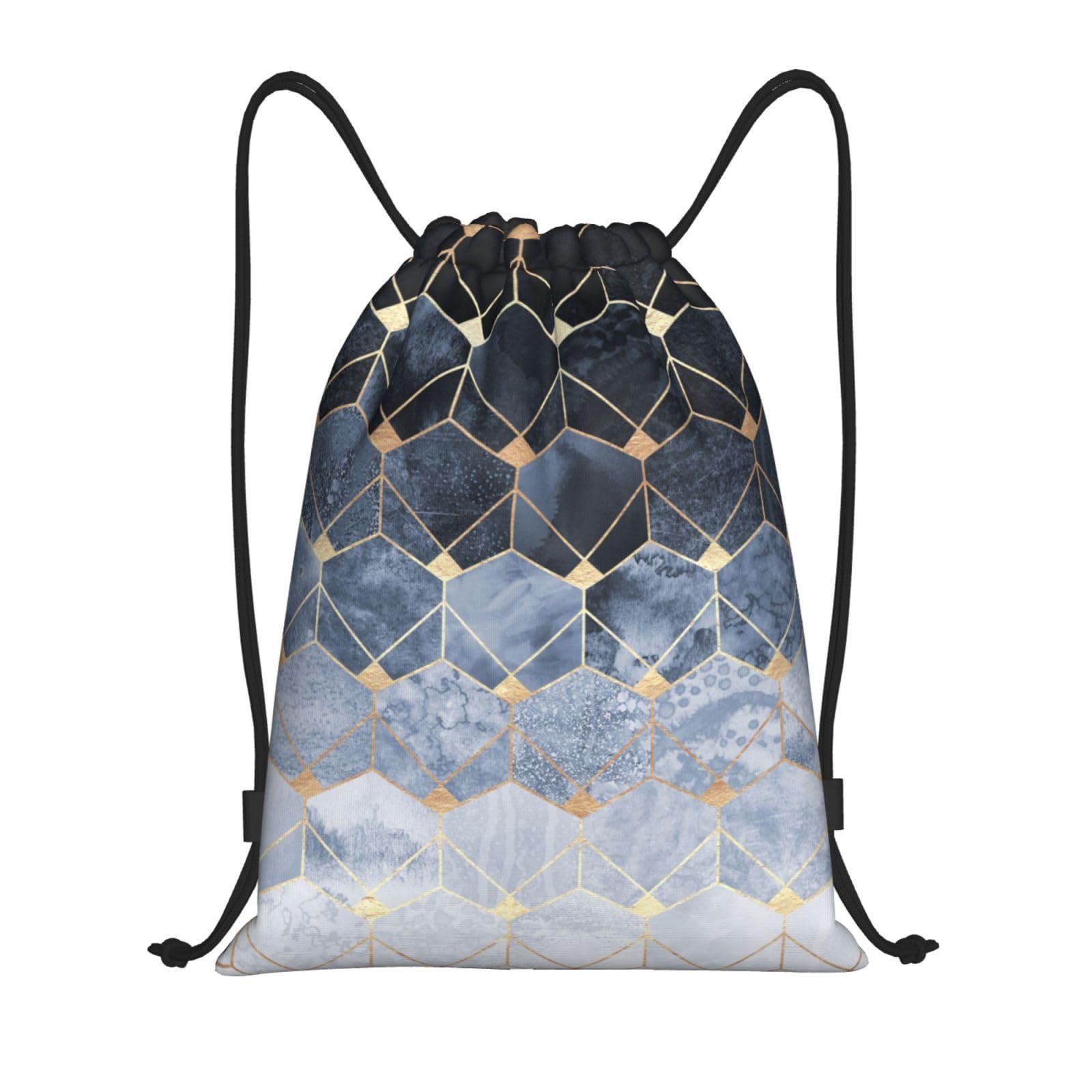 MKNAZ Blue Hexagons And Diamonds Printed Drawstring Bag,S - Versatile Waterproof Lightweight Backpack For Travel, Sport, Gym, Shopping, And School — image 1