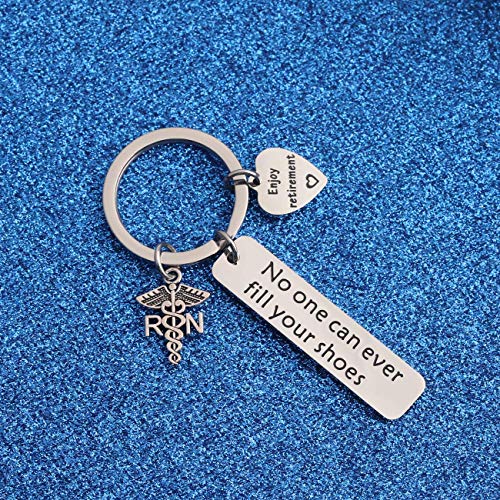 WUSUANED Registered Nurse Retirement Keychain Nurses Week Gifts No One Can Ever Fill Your Shoes Retirement Gift for Nurse RN2