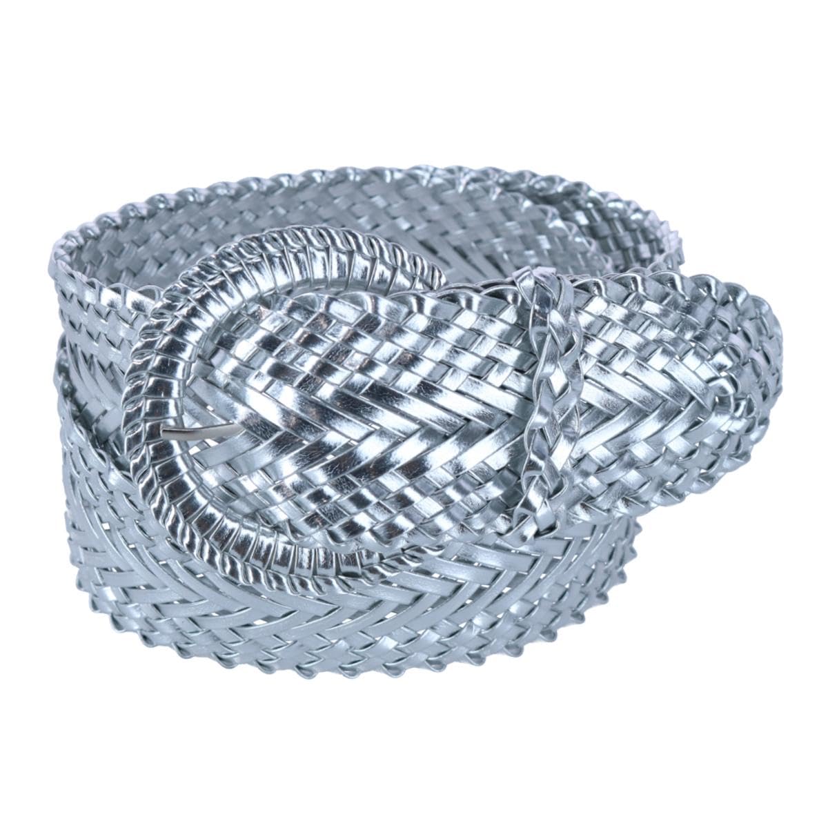 CTM Women's Braided Wide Belt with Matching Buckle Adjustable Woven, Xlarge, Silver