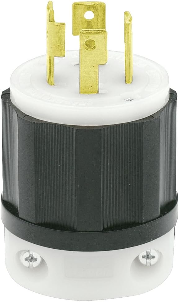 Leviton 30 Amp, 250 Volt 3-phase, NEMA L15-30P, 3P, 4W, Locking Plug, Industrial Grade, Grounding, 2721, Black-White