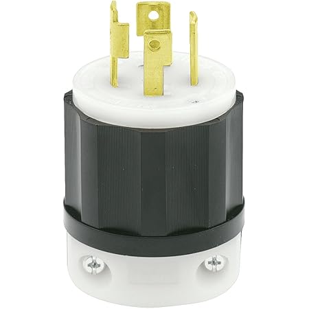 Leviton 2721 30 Amp, 250 Volt 3-phase, NEMA L15-30P, 3P, 4W, Locking Plug, Industrial Grade, Grounding - Black-White