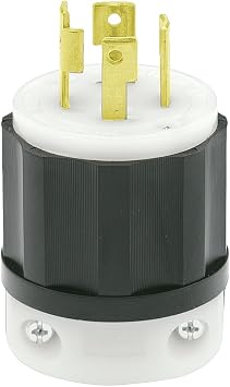 Leviton 30 Amp, 250 Volt 3-phase, NEMA L15-30P, 3P, 4W, Locking Plug, Industrial Grade, Grounding, 2721, Black-White