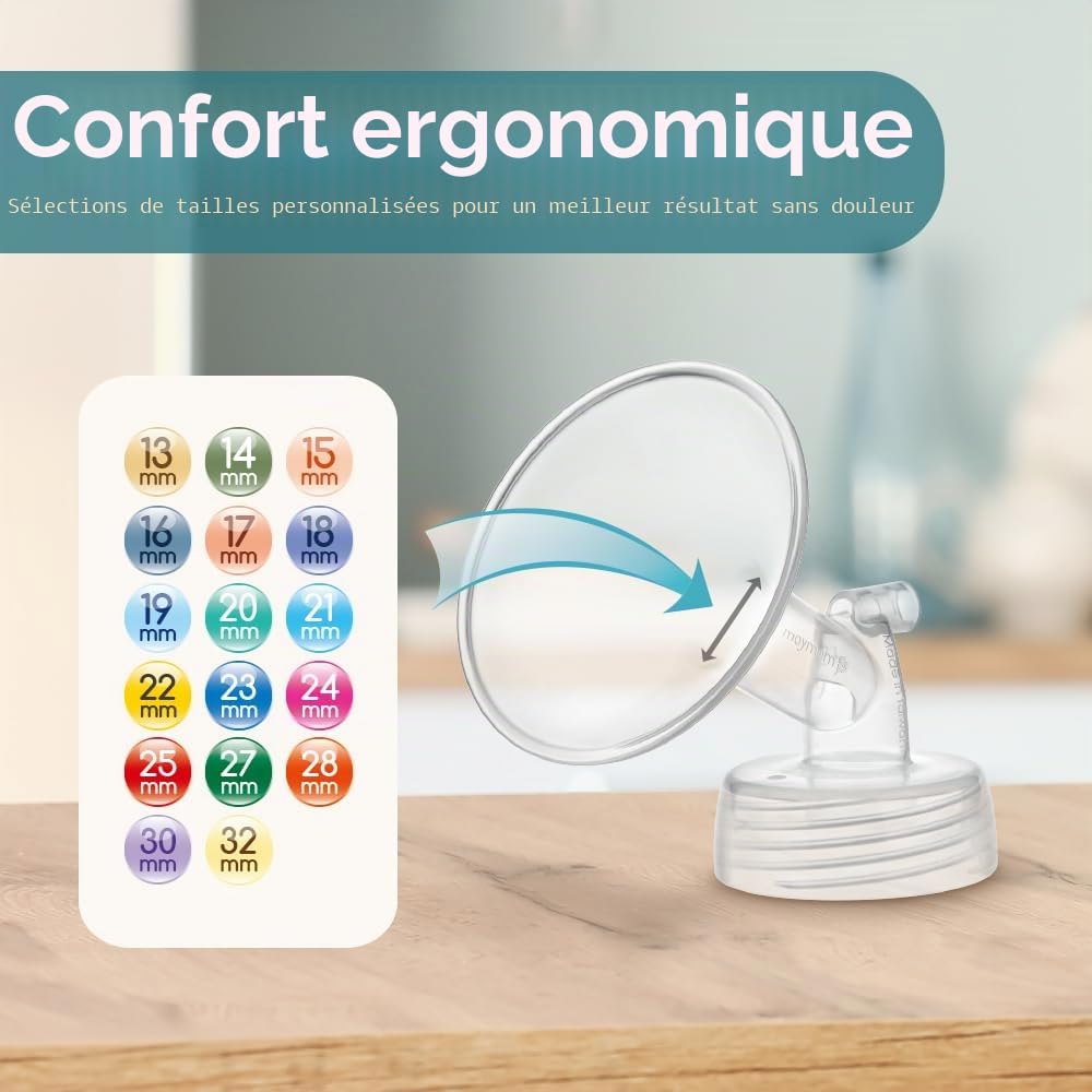 Maymom pièces de pompe à col large 19 mm (2 pièces), compatibles avec Spectra S1 et S2 ; inclut téterelles à large ouverture ; accessoire compatible non original