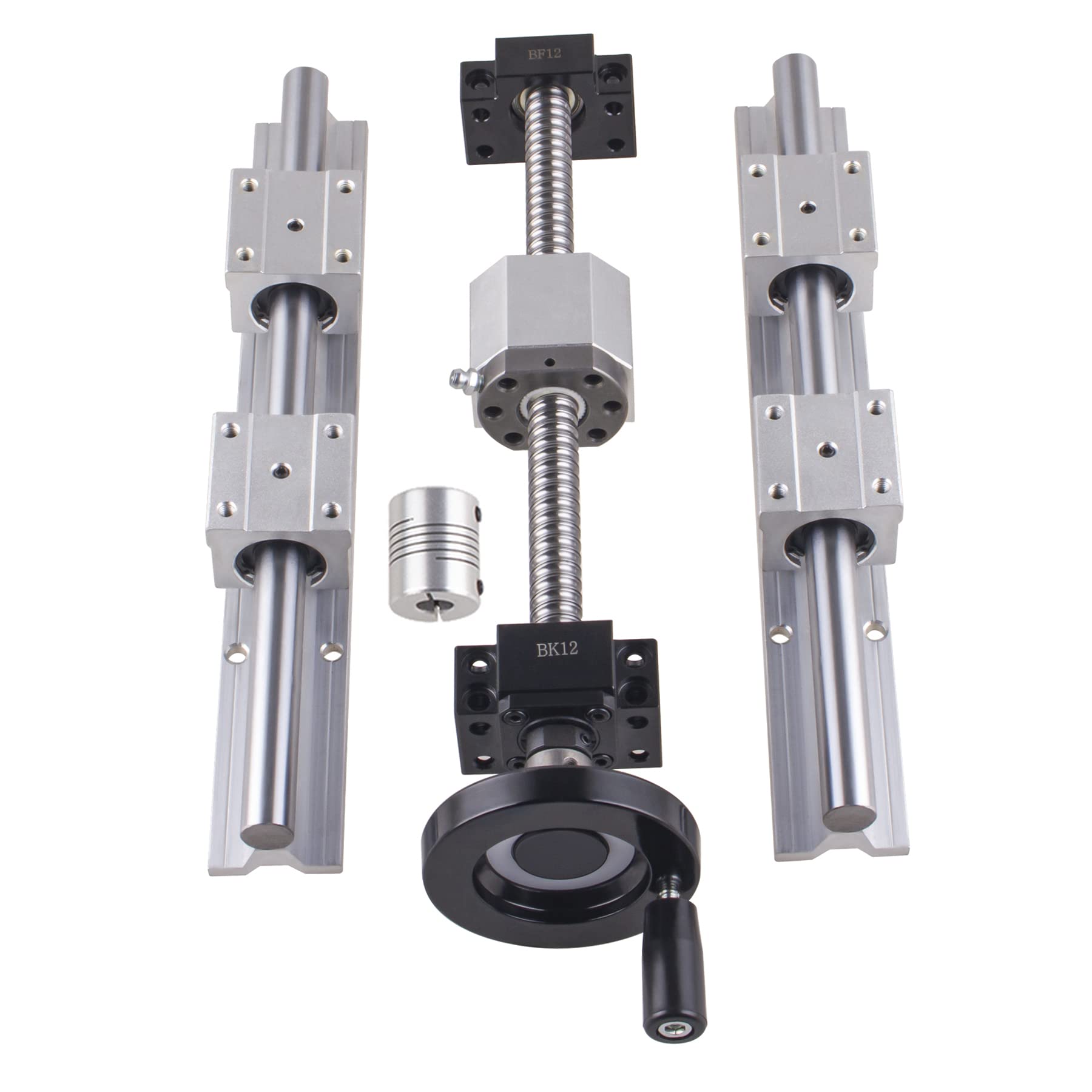 Lot de 2 rails linéaires SBR16-300 mm et 1 jeu de vis à billes SFU1605-300 mm avec roue manuelle BK12 / BF12 CNC Rail de guidage pour imprimante 3D CNC