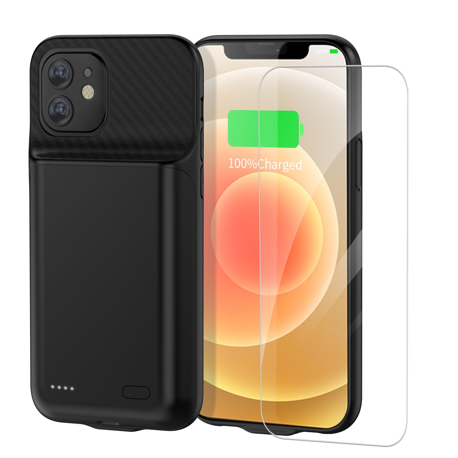 Custodia con batteria da 13800 mAh per iPhone 12/12 Pro, custodia protettiva ricaricabile ad alta capacità, caricabatterie intelligente esteso, nero