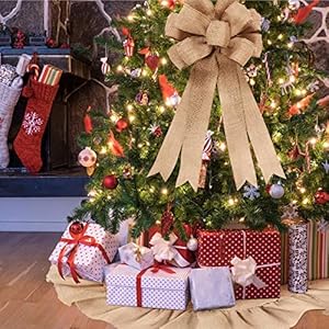 Civaner Natural Burlap Christmas Tree Topper Ribbon Wreath Bow Christmas Tree Skirt with Ruffle Edge for Farmhouse Country Christmas Holiday Decoration(31.5 Inches Ruffle Edge) Civaner Natural Burlap Christmas Tree Topper Ribbon Wreath Bow Christmas Tree Skirt with Ruffle Edge for Farmhouse Country Christmas Holiday Decoration315 Inches Ruffle Edge