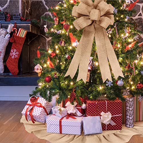Civaner-Natural-Burlap-Christmas-Tree-Topper-Ribbon-Wreath-Bow-Christmas-Tree-Skirt-with-Ruffle-Edge-for-Farmhouse-Country-Christmas-Holiday-Decoration315-Inches-Ruffle-Edge Civaner Natural Burlap Christmas Tree Topper Ribbon Wreath Bow Christmas Tree Skirt with Ruffle Edge for Farmhouse Country Christmas Holiday Decoration315 Inches Ruffle Edge