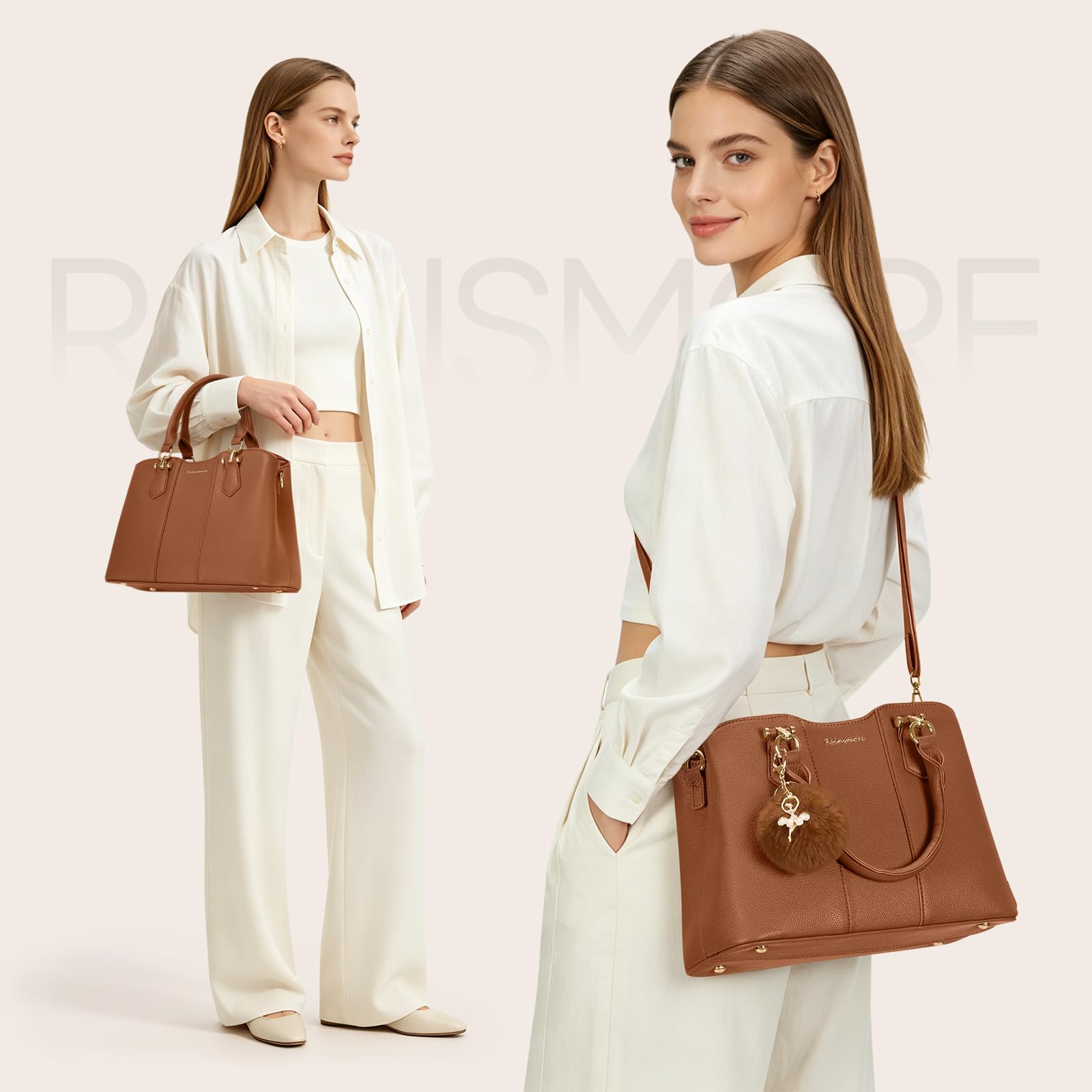 RAINSMORE Bolso de Mano Mujer, Bolso Mujer de Piel PU para Universitarias, Trabajo, Uso Diario, Bolso Bandolera Medianos