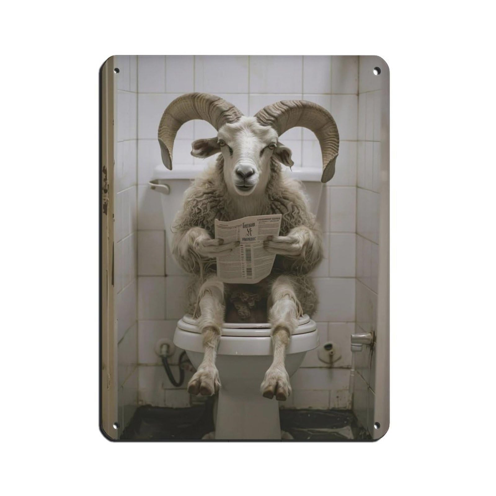 Ram Sitting on The Toilet Reading A Newspaper (5) Tin Sign Vintage Metal Pub Club Cafe Bar Home Wall Art Decoration Poster Retro 12x16inch(30x40cm)