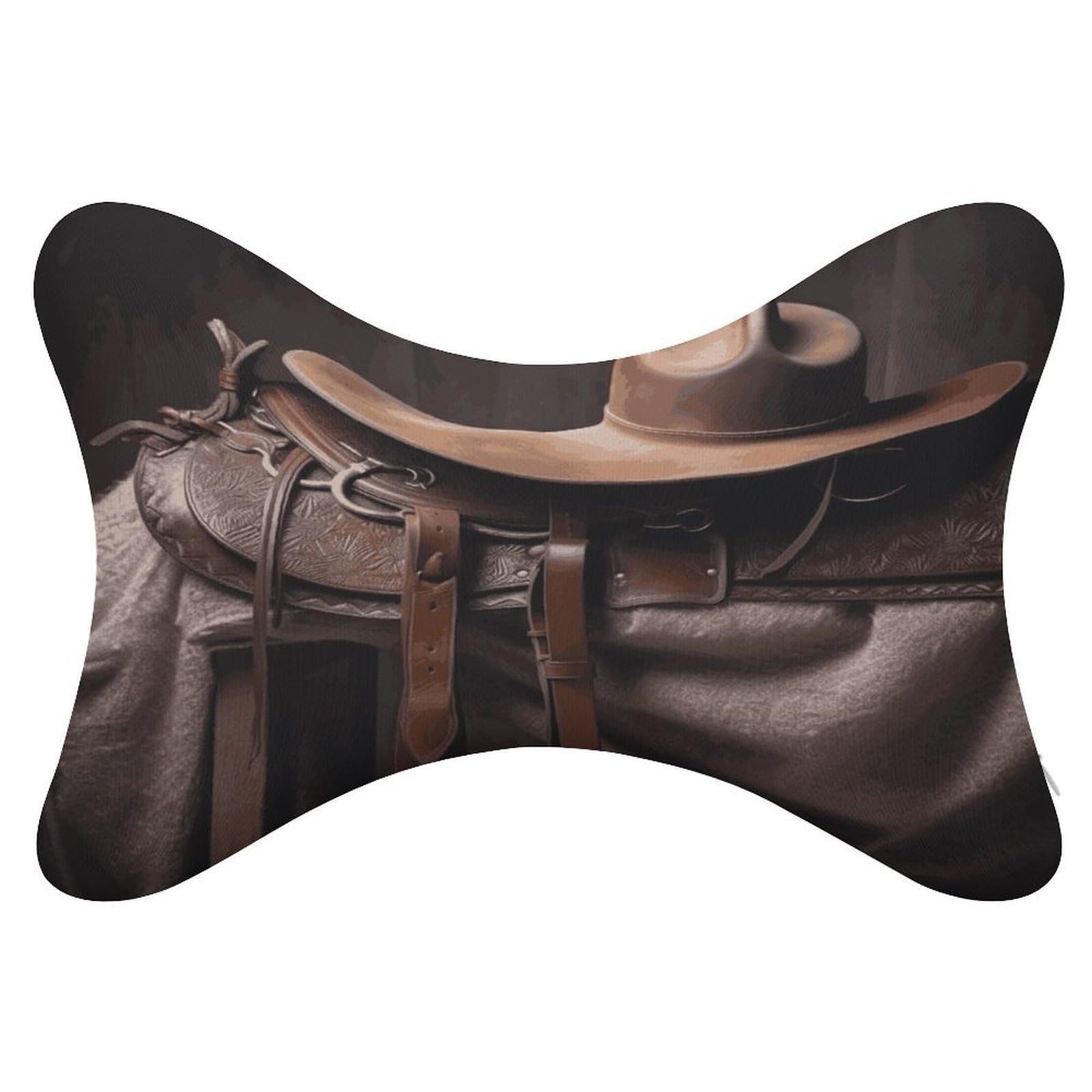 VstaDank Horse Saddle with A Cowboy Hat Wild Car Neck Pillows 2 Pack Removable Ergonomic Cervical Support Pillow Fashion Cozy Bone Shaped Pillows Soft Car Headrest Pillow for Office Airplane Most Car
