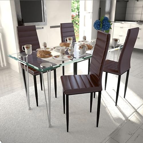 Miniatura 1 de RMPOOML Leisure Chair, Chair high Back, Kitchen Chairs, Modern Single Chair, Dining Chairs 4 pcs Brown Faux Leather Suitable for Outdoor and Indoor