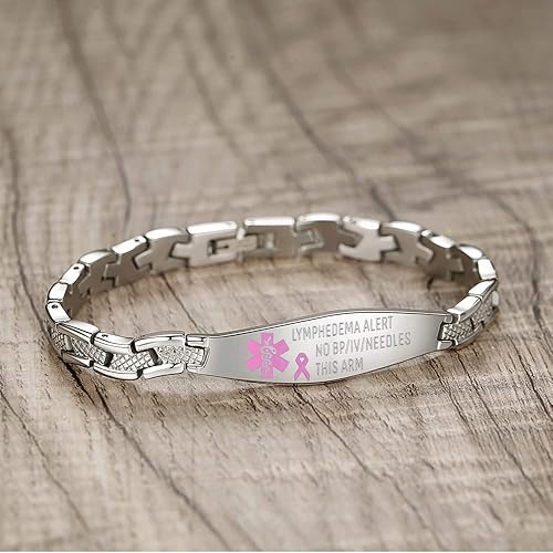 Miniatura 2 de LinnaLove Pulseras de alerta de linfedema sin bpivagujas, este brazo, pulseras de identificación médica de acero inoxidable para mujeres
