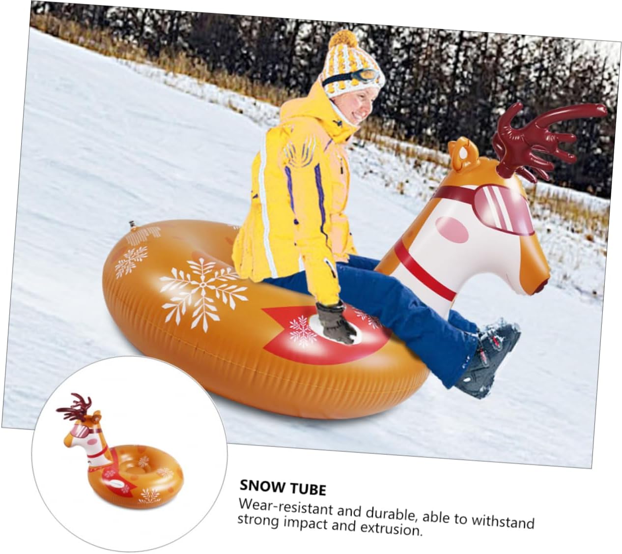 Inflatable Deer Snow Tube PVC Sled Durable Thickened Wear Resistant Outdoor Winter Sports Sledding for Adults Space Saving Up Design