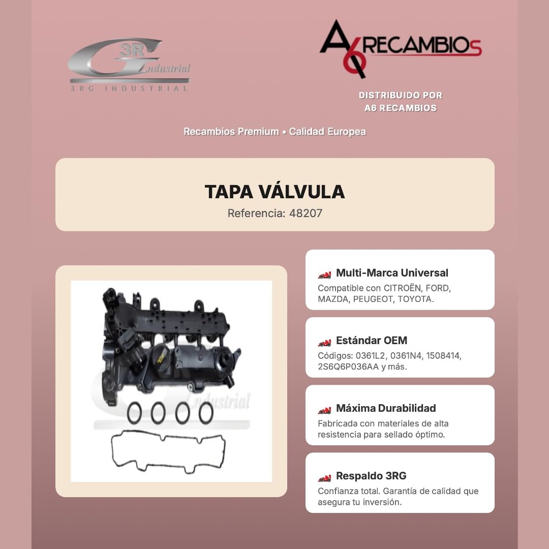3RG INDUSTRIAL - Kit Junta Tapa Valvula- OEM 7701473164 8200331491 8200157969 7701050061 - Piezas para Coche Recambios Motor y Otras Partes de Vehículo