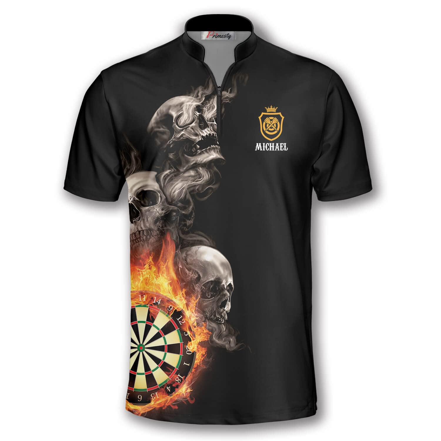 PRIMESTY Personalized Dart Jerseys for Men, Dye-Sublimated Custom Darts Jerseys with Name, Sash Collar, Size S-5XL