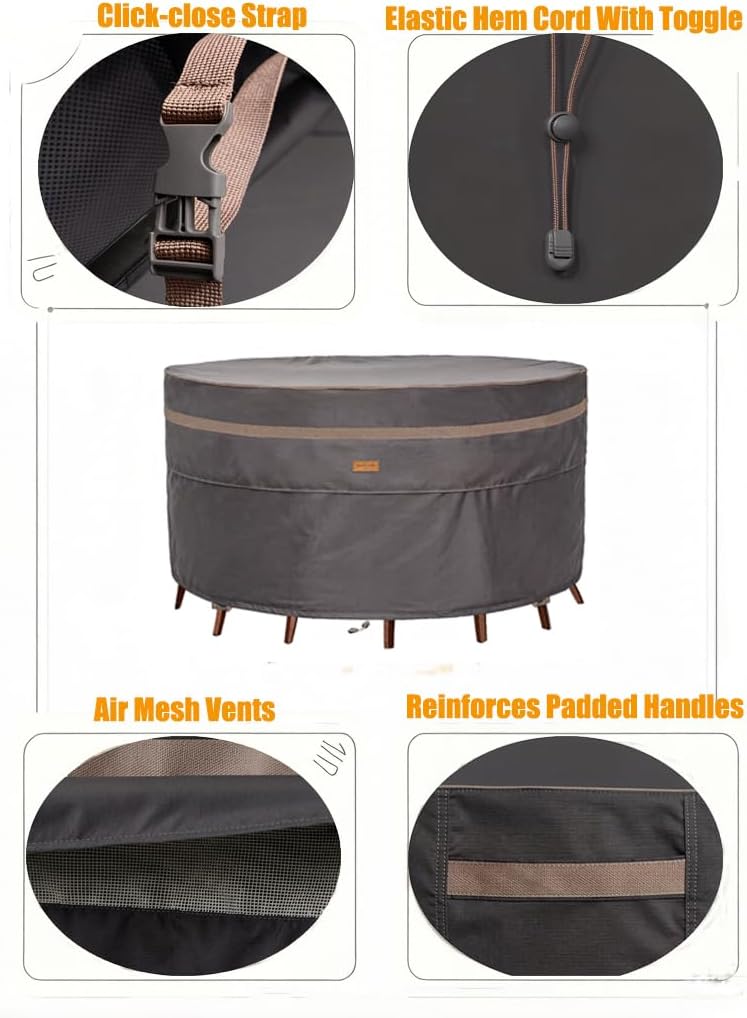 Heavy Duty Waterproof Patio Furniture Covers UV Resistant Round Outdoor Table Chair Covers Large Round 84"Diax28"H Dark Grey