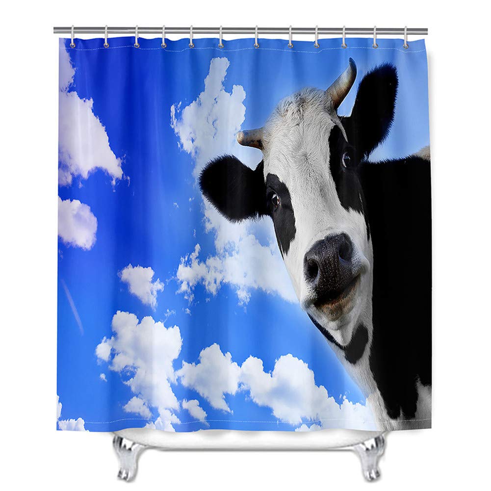 Oduo Black Cow 3D Shower Curtains Bathroom Shower Curtains Mould Proof Resistant Waterproof Washable Shower Curtain Liner With 12 Hooks - Cow Print Bath Curtain (,180X180cm)
