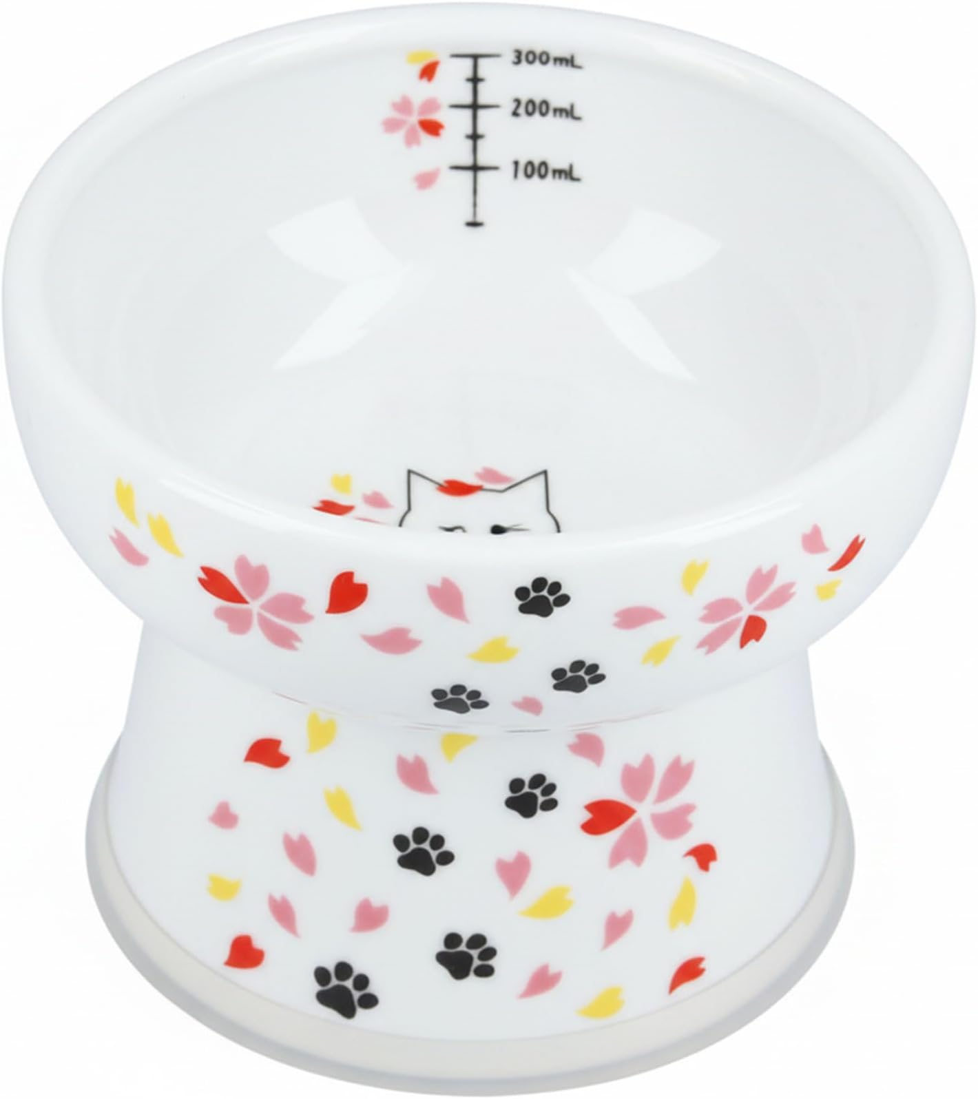 Necoichi Elevated Cat Water Bowl โ Ceramic Raised Cat Bowl, Prevents Neck & Whisker Fatigue โ Dishwasher & Microwave Safe โ Pet Water Bowl for Cats (Sakura Floral, Extra Tall)