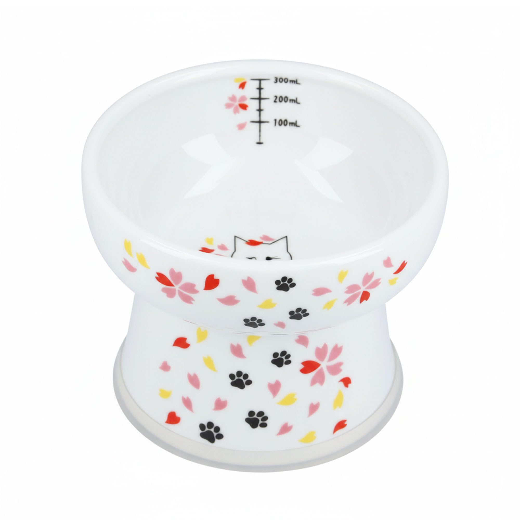 Necoichi Elevated Cat Water Bowl – Ceramic Raised Cat Bowl, Prevents Neck & Whisker Fatigue – Dishwasher & Microwave Safe – Pet Water Bowl for Cats (Sakura Floral, Extra Tall)