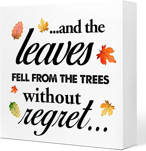 Decoración de mesa de otoño, y las hojas se caen de los árboles sin arrepentimiento, letrero de madera para escritorio, rústico, otoño, temporada,