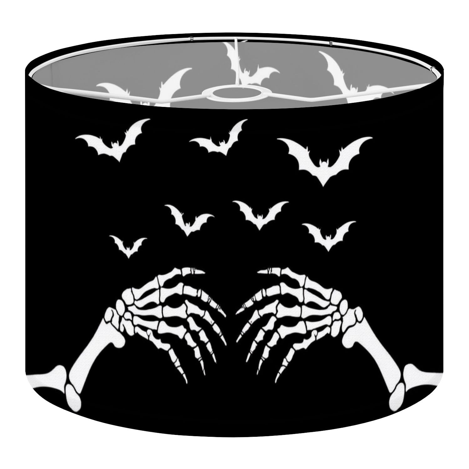 Round Drum Light Shade Halloween Black White Skeleton Crow Farmhouse Decorative Hands Bats Large Lampshades for Ceiling Lights Table Floor Lamps Easy Assembly Replacement Lamp Shades Spider Fitter
